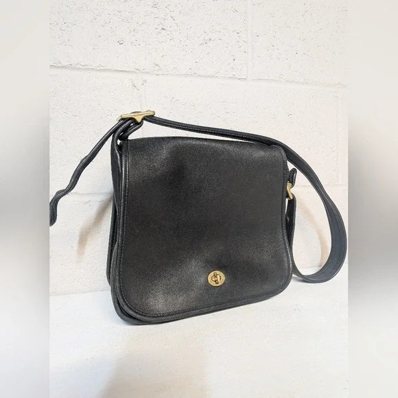 Vintage Coach Stewardess 9525 Black Glovetanned Leather Crossbody 90s Minimalist - Picture 3 of 16